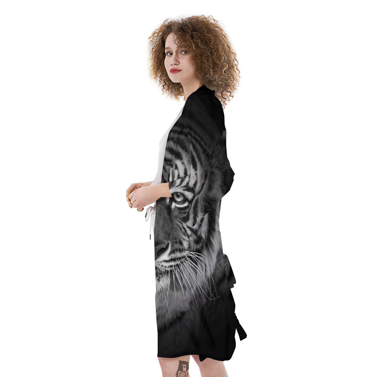 White Bengal Tiger Monochrome Print Kimono-grizzshop