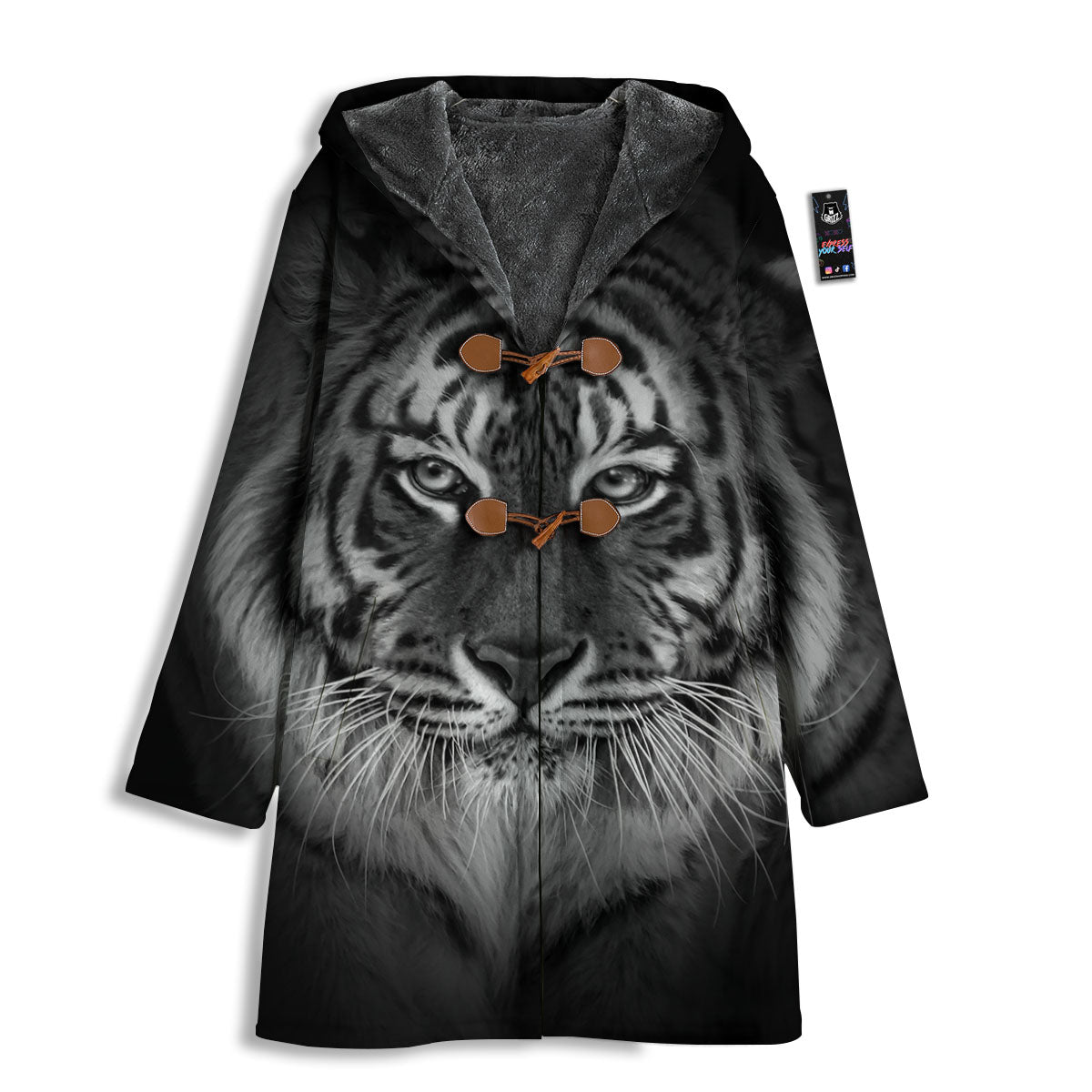 White Bengal Tiger Monochrome Print Men's Windbreaker Jacket-grizzshop