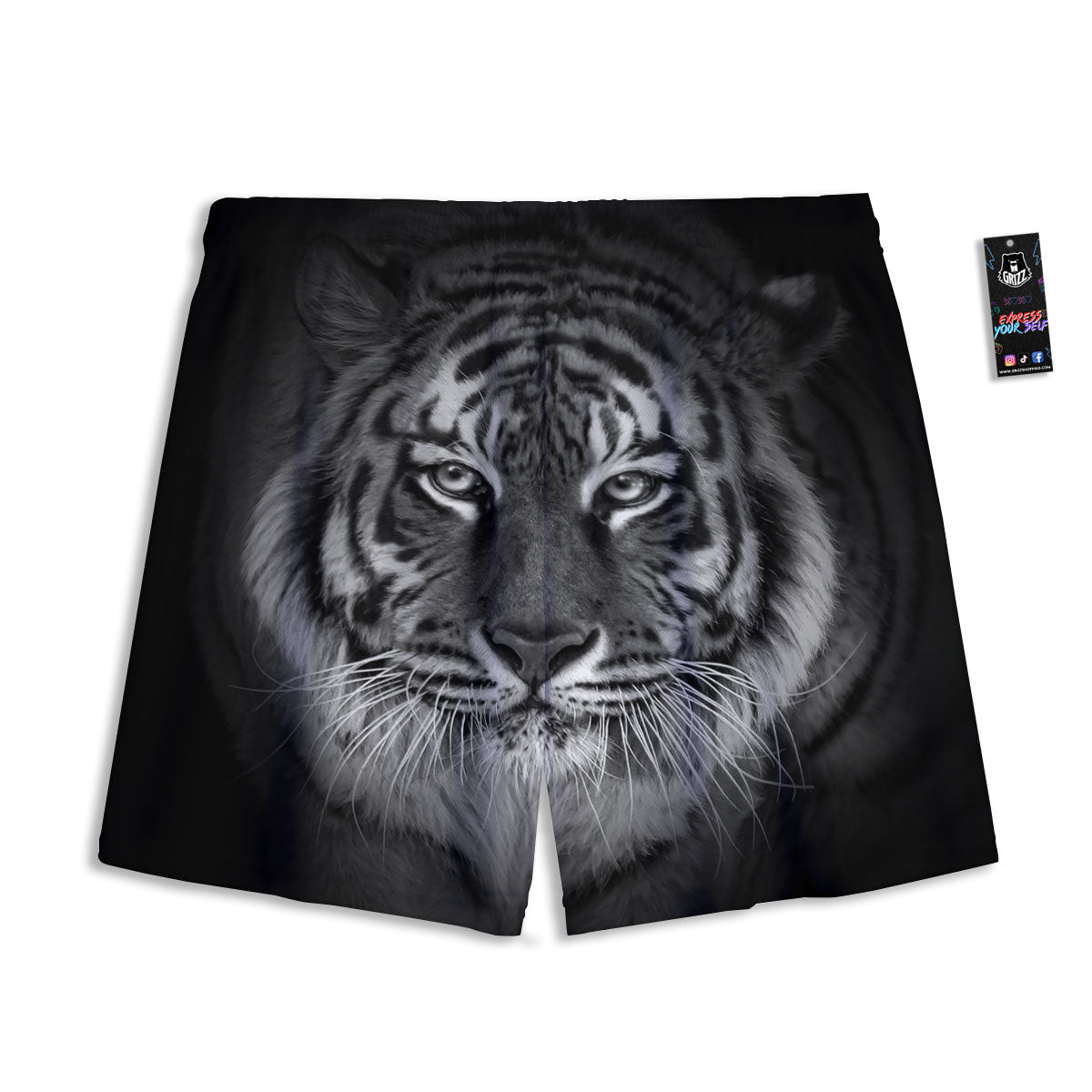 White Bengal Tiger Monochrome Print Mesh Shorts