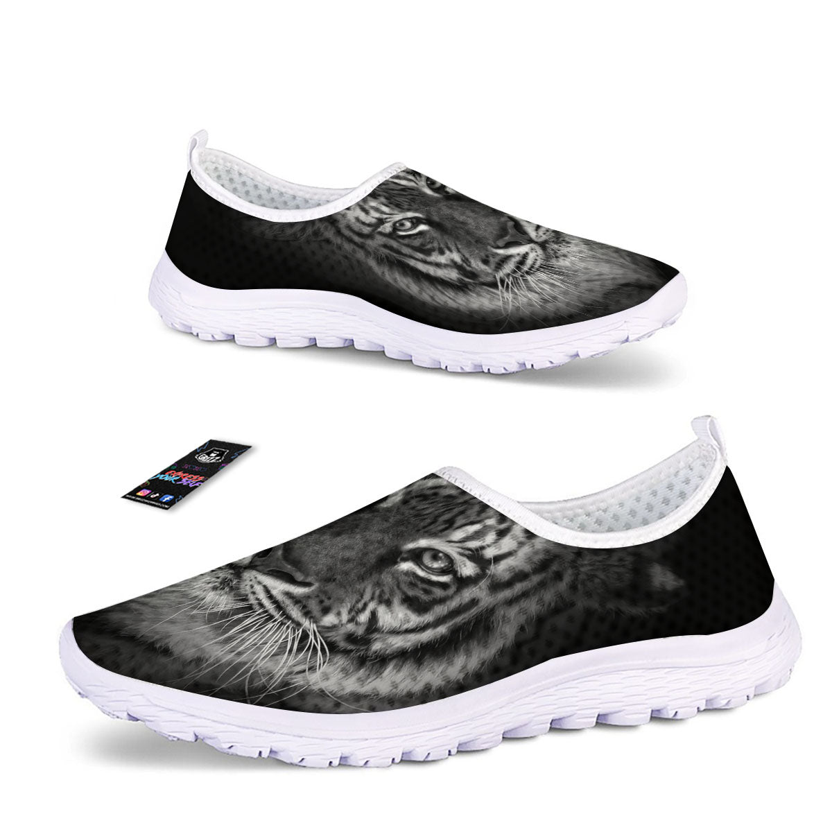 White Bengal Tiger Monochrome Print Nurse Shoes-grizzshop