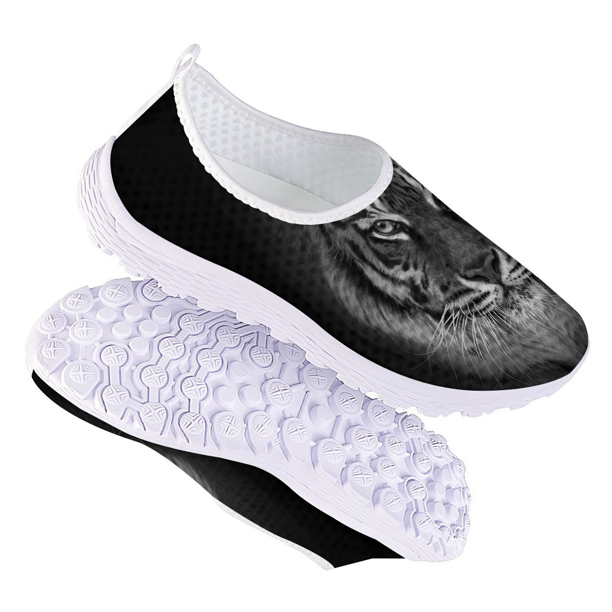 White Bengal Tiger Monochrome Print Nurse Shoes-grizzshop