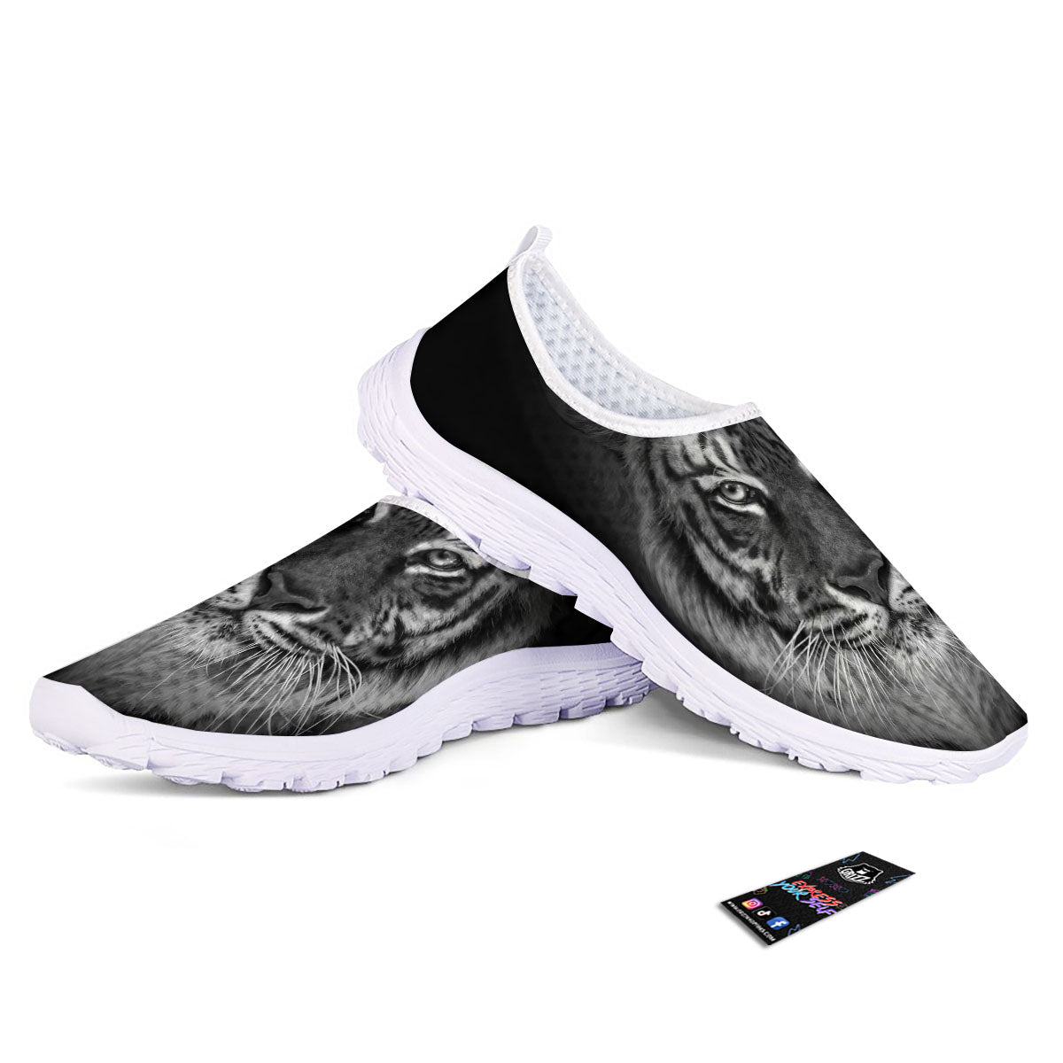 White Bengal Tiger Monochrome Print Nurse Shoes-grizzshop