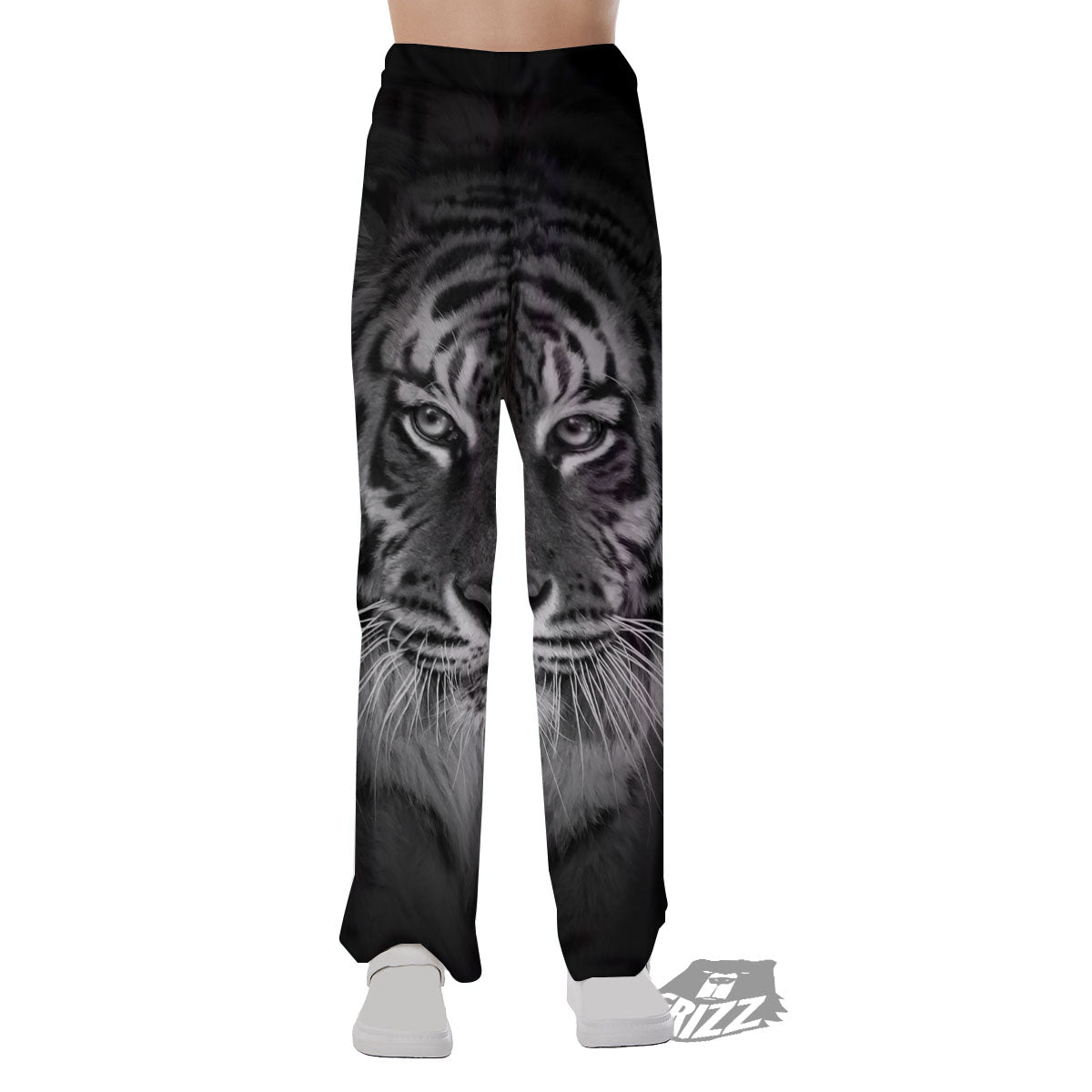 White Bengal Tiger Monochrome Print Pajama Pants-grizzshop
