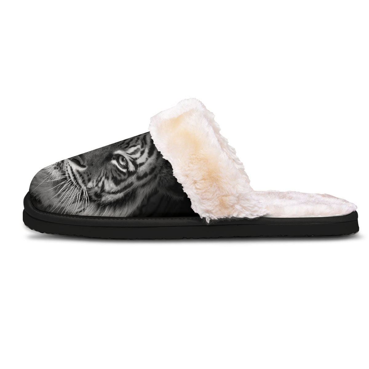 White Bengal Tiger Monochrome Print Slippers-grizzshop