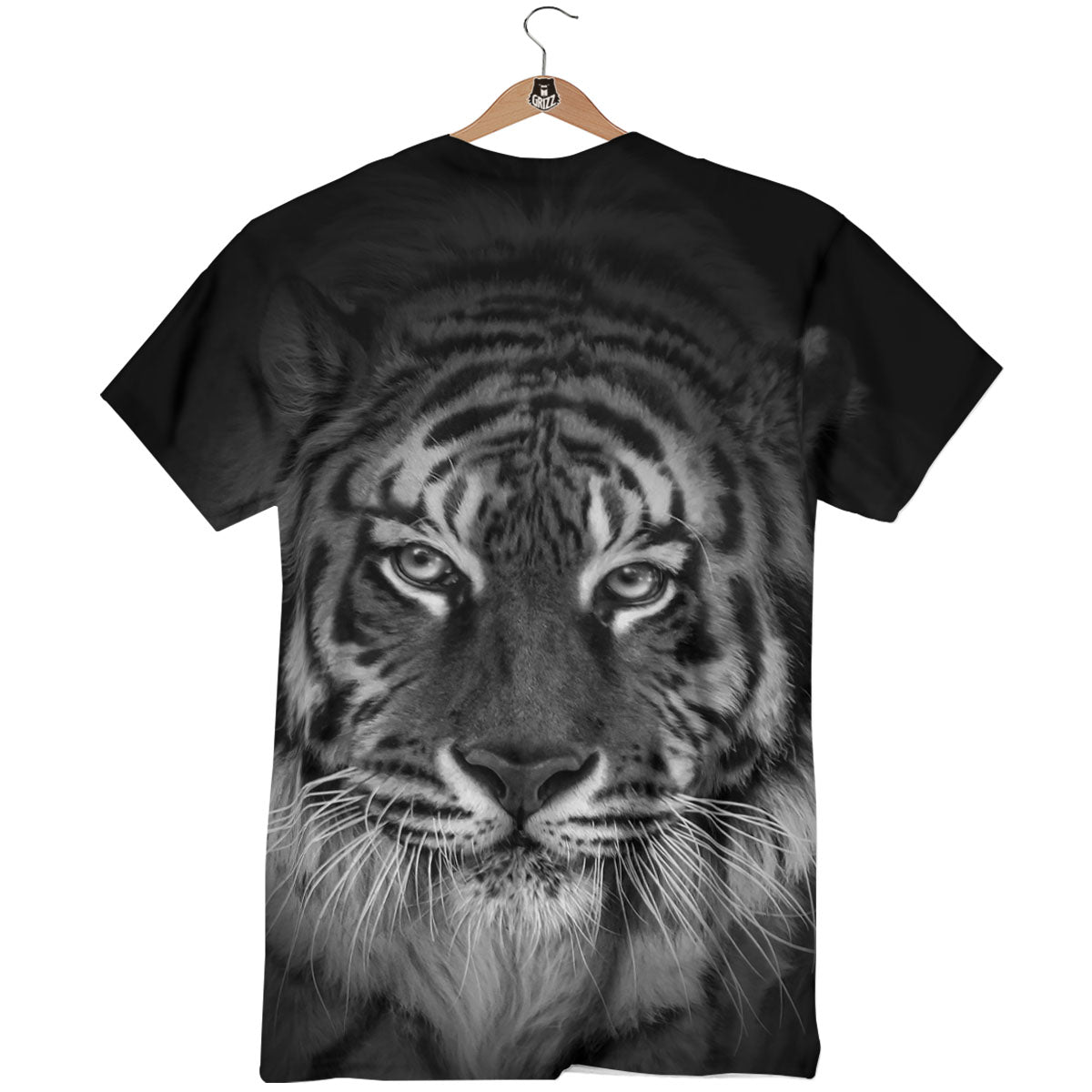 White Bengal Tiger Monochrome Print T-Shirt-grizzshop
