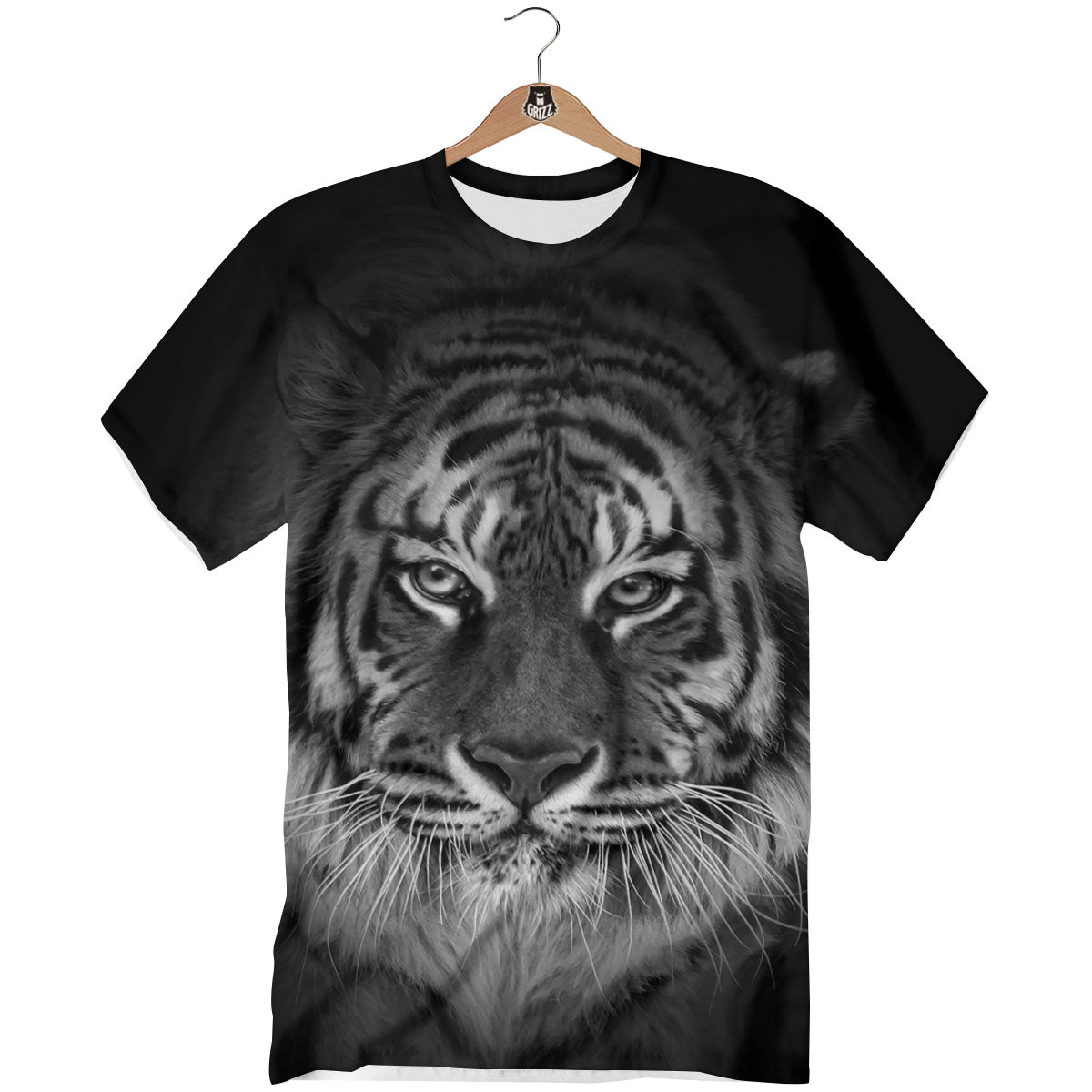 White Bengal Tiger Monochrome Print T-Shirt-grizzshop
