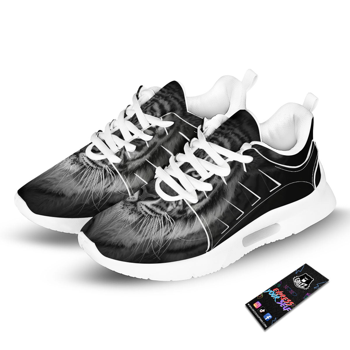 White Bengal Tiger Monochrome Print Tennis Shoes-grizzshop