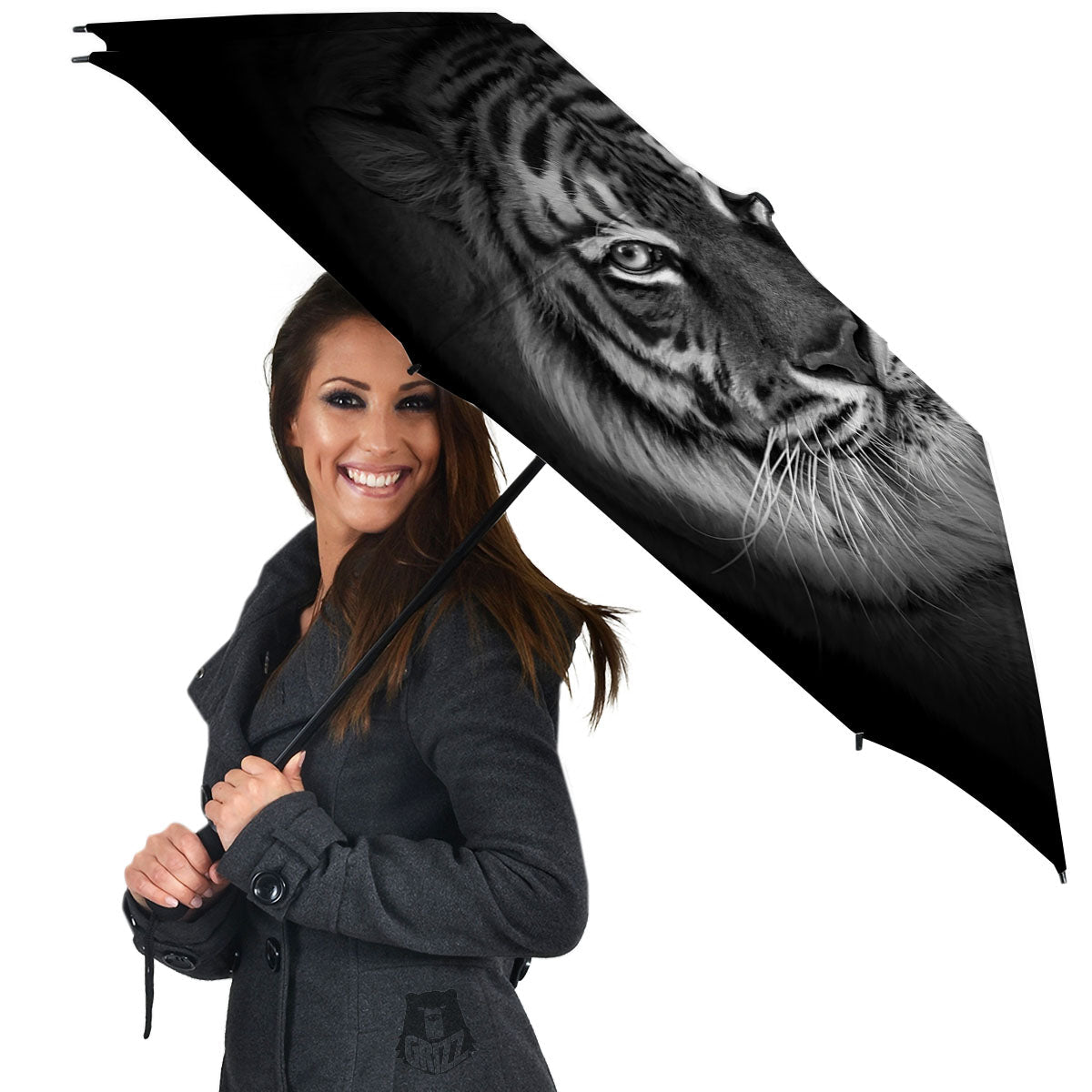 White Bengal Tiger Monochrome Print Umbrella-grizzshop