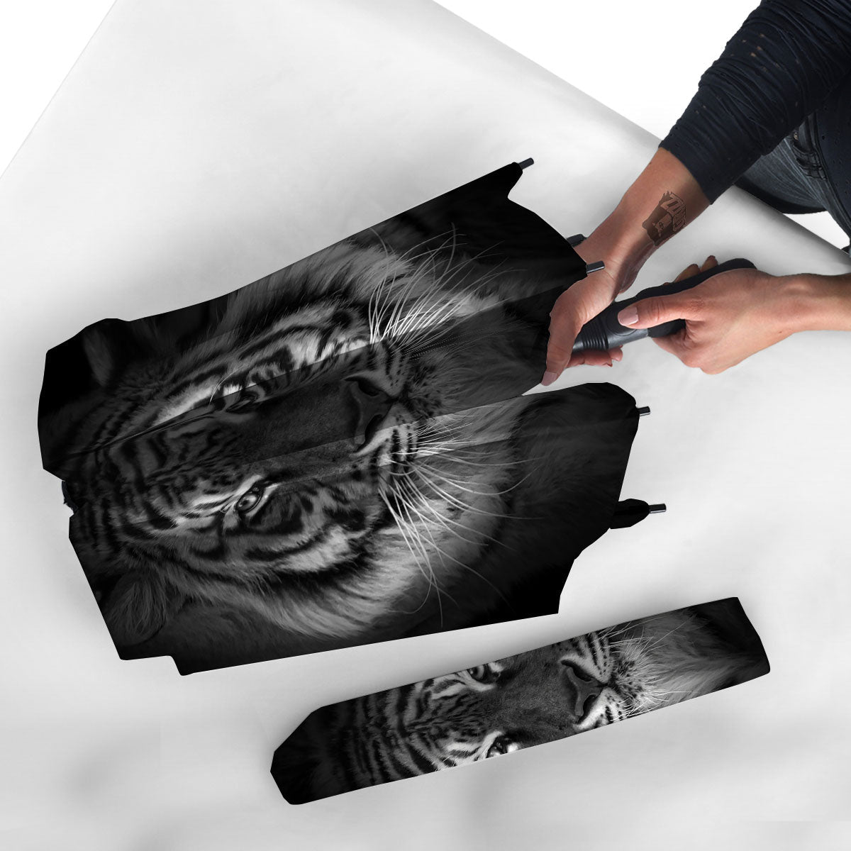 White Bengal Tiger Monochrome Print Umbrella-grizzshop