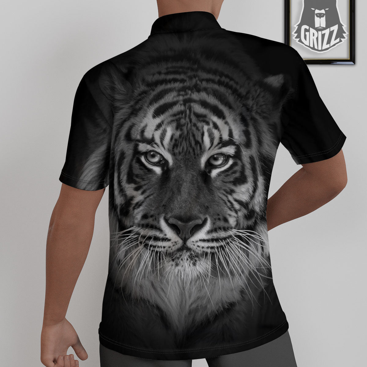 White Bengal Tiger Monochrome Print Untucked Shirts-grizzshop