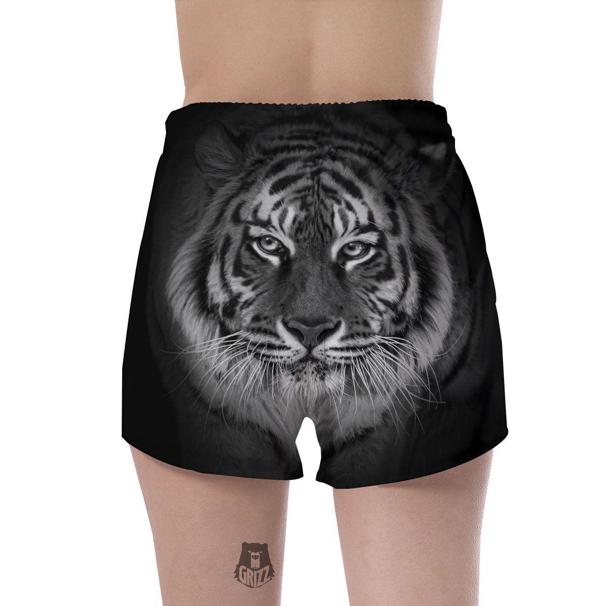 White Bengal Tiger Monochrome Print Women's Shorts-grizzshop