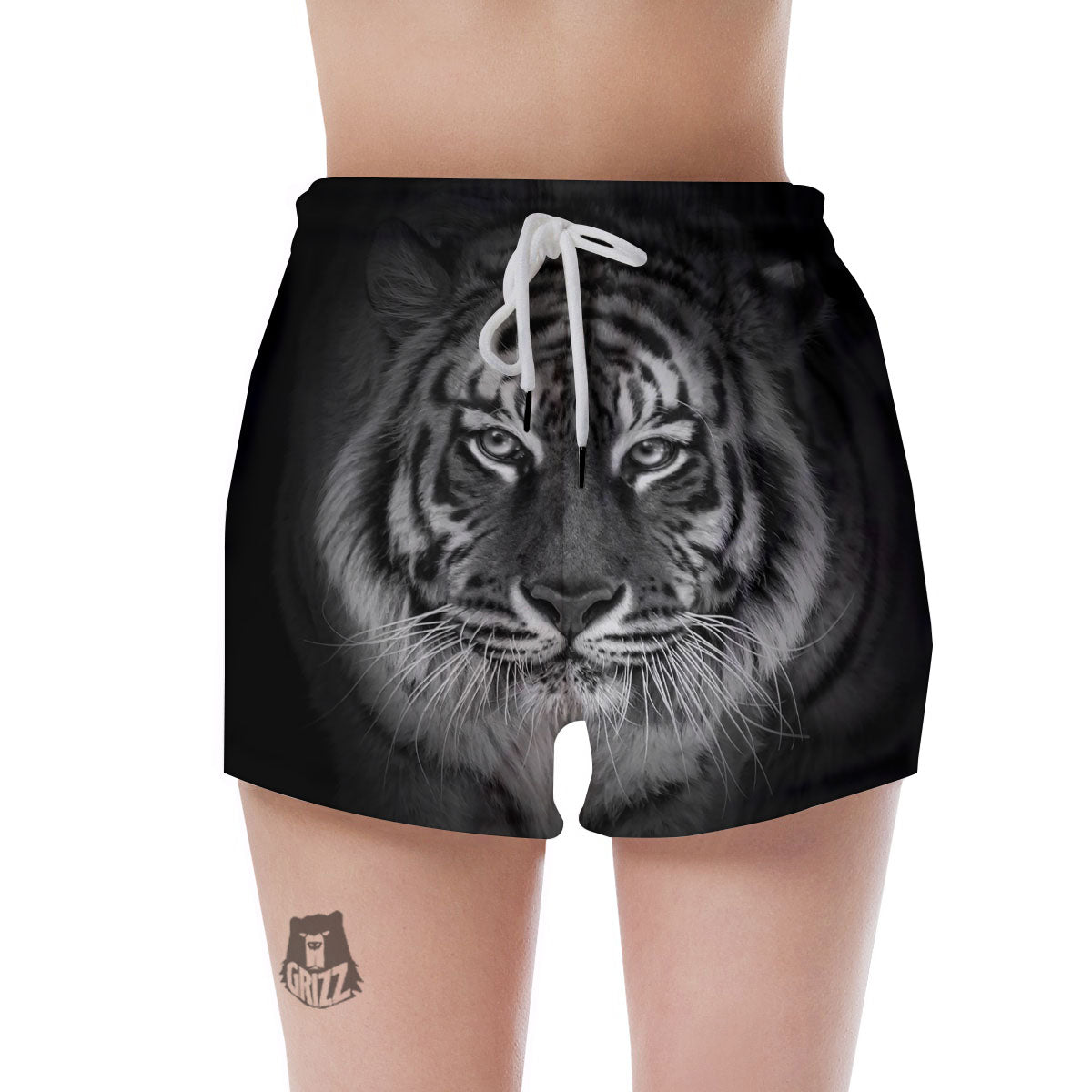 White Bengal Tiger Monochrome Print Women's Shorts-grizzshop