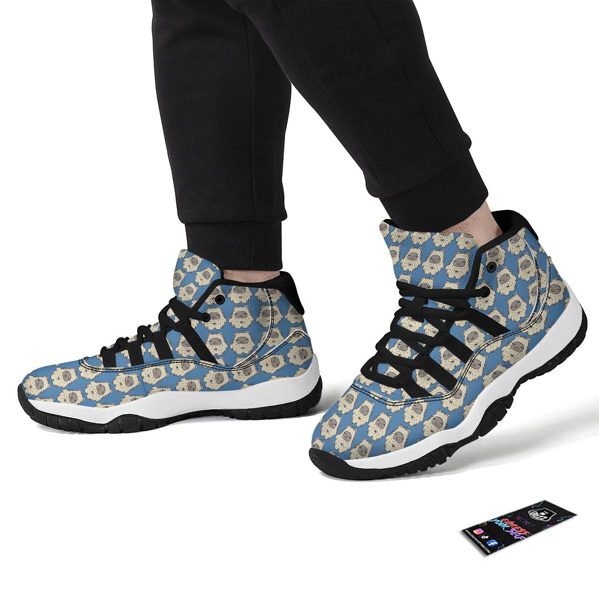 White Bigfoot Pattern Print Black Bball Shoes-grizzshop