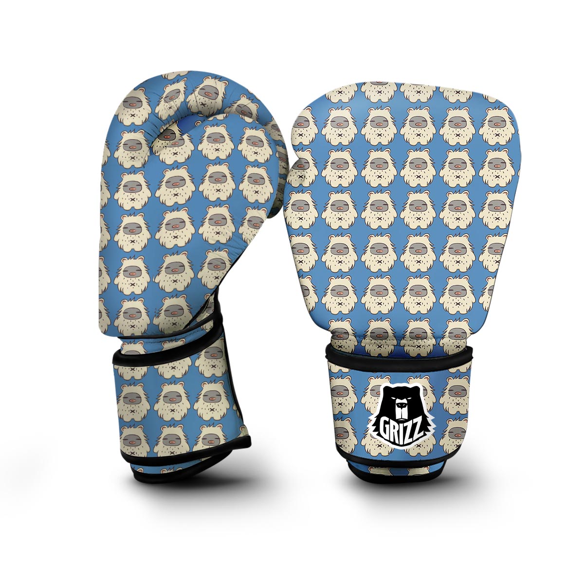 White Bigfoot Pattern Print Boxing Gloves-grizzshop