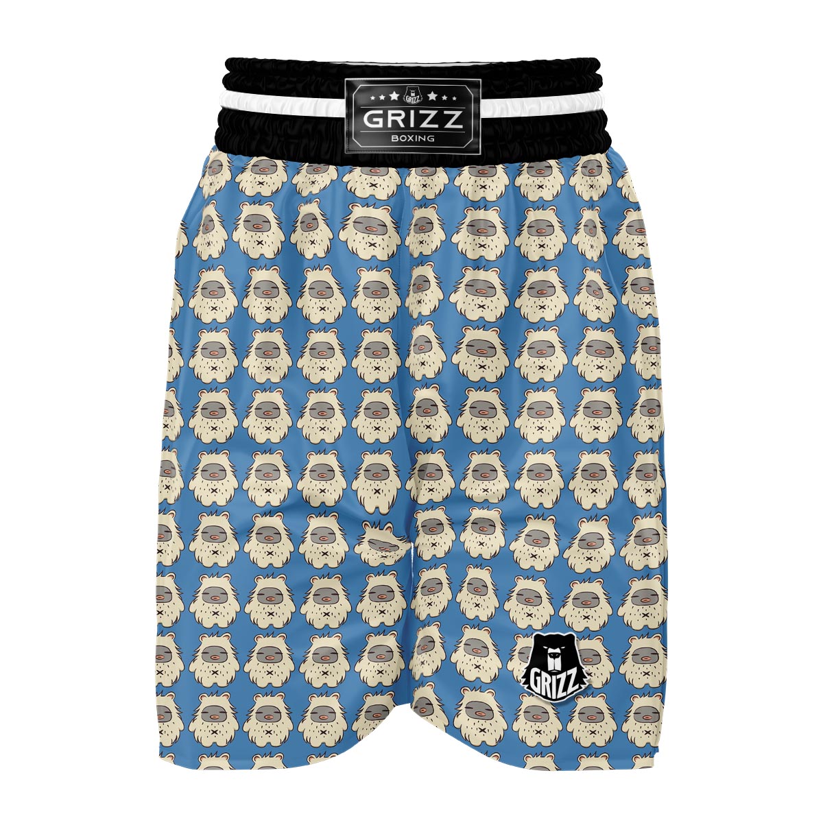 White Bigfoot Pattern Print Boxing Shorts-grizzshop