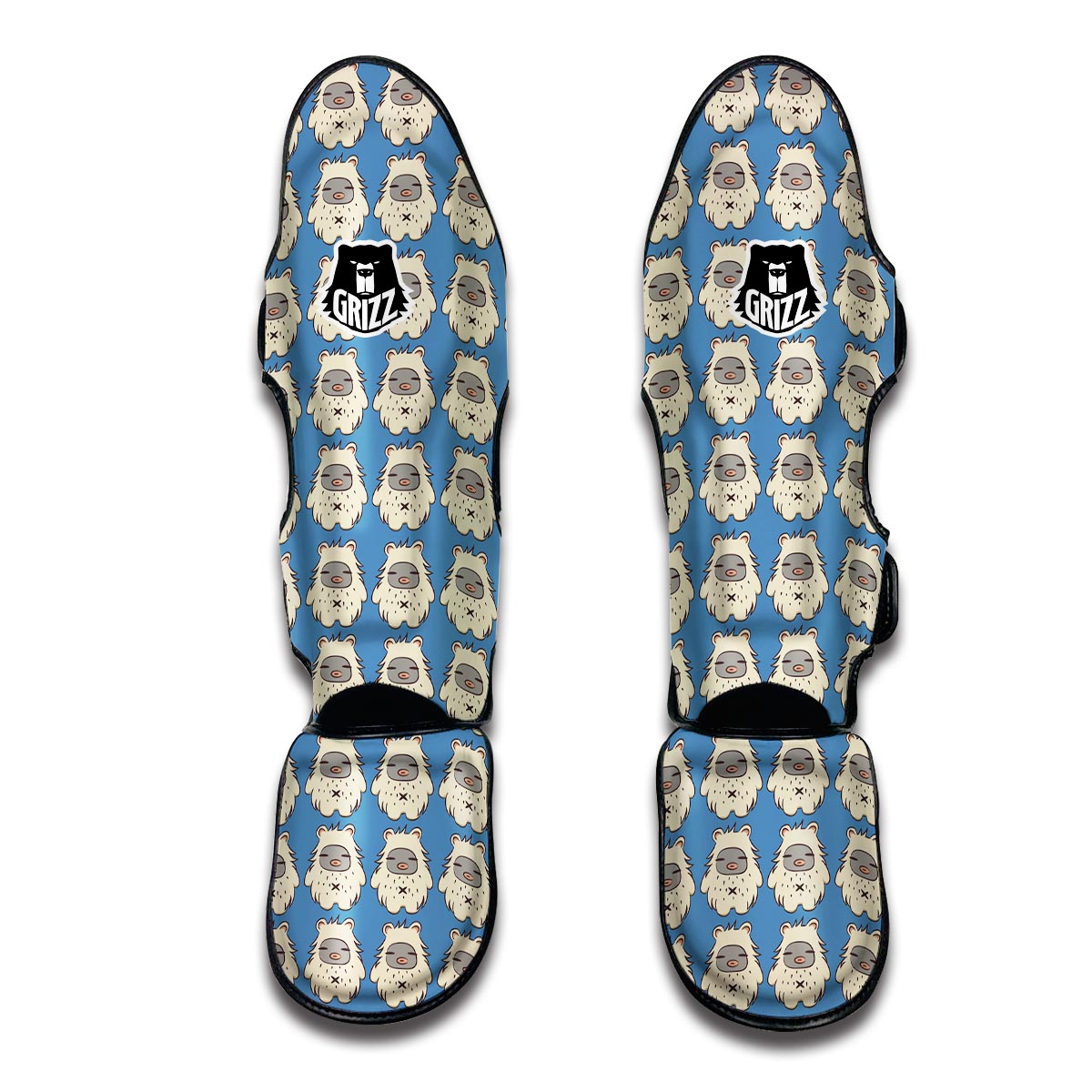 White Bigfoot Pattern Print Muay Thai Shin Guards-grizzshop