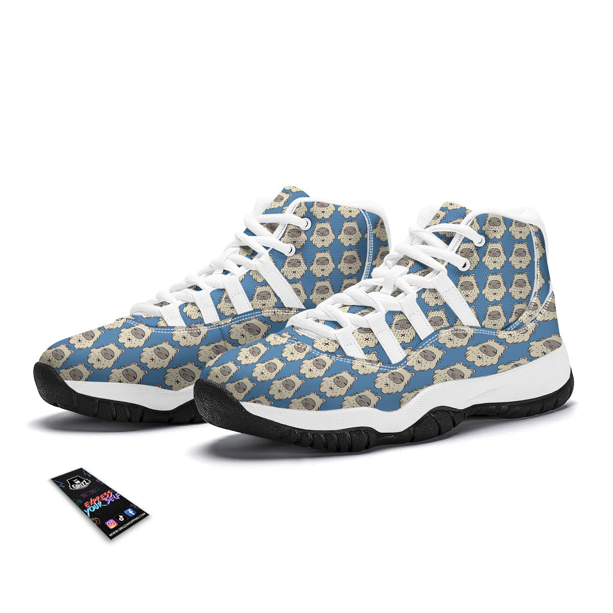 White Bigfoot Pattern Print White Bball Shoes-grizzshop