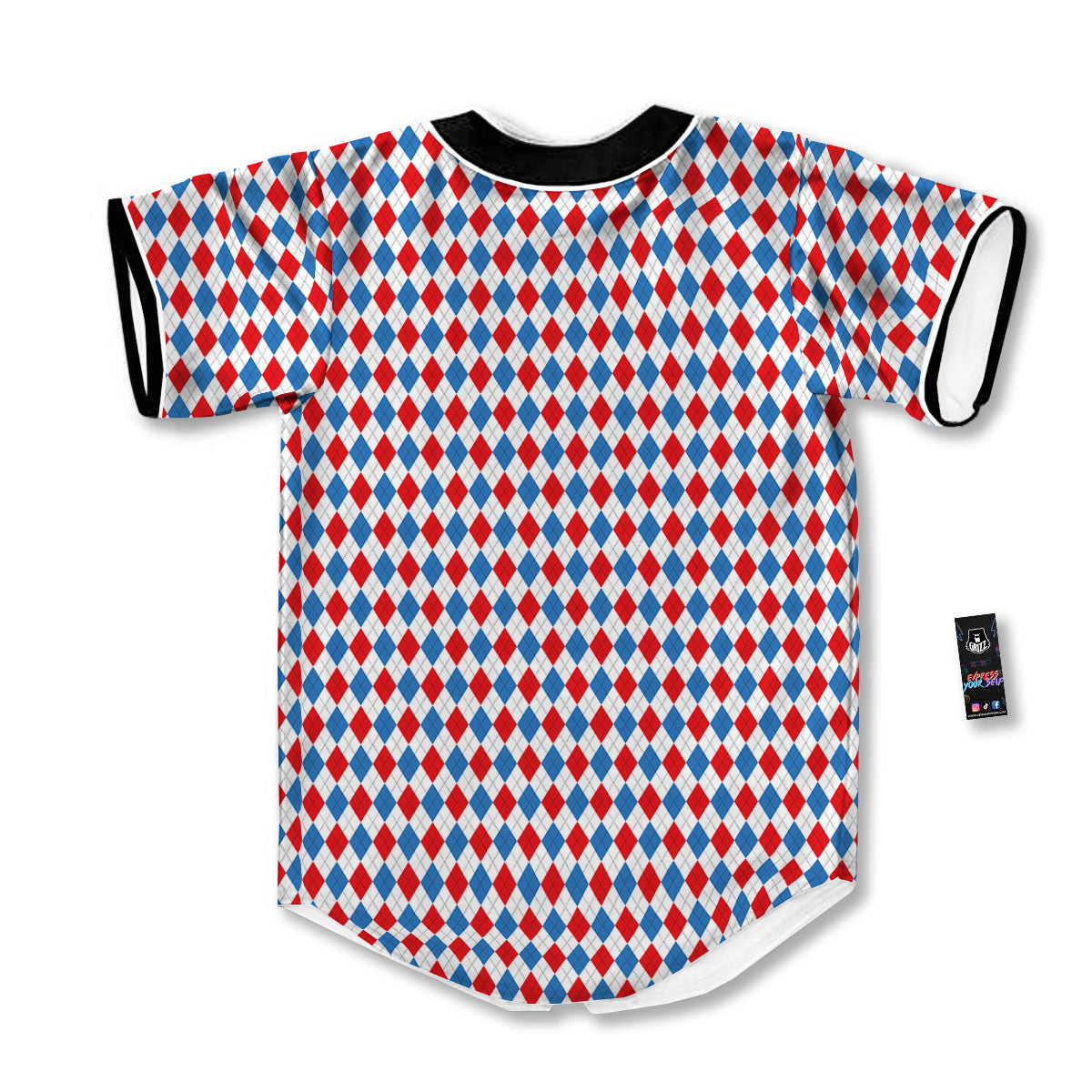 White Blue And Red Argyle Print Pattern Baseball Jersey-grizzshop