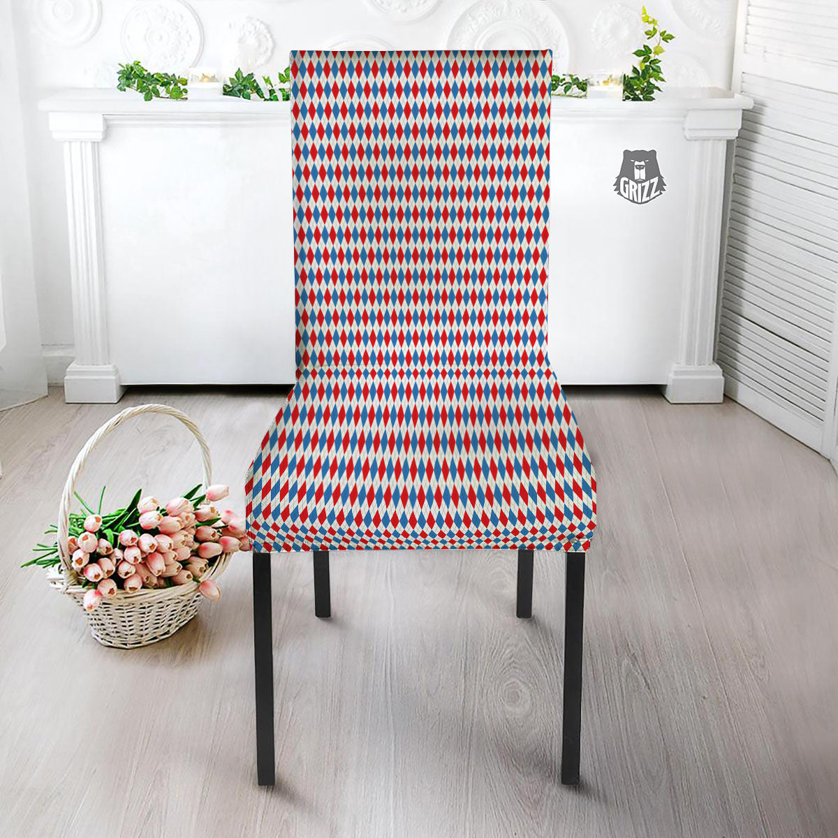 White Blue And Red Argyle Print Pattern Dining Chair Slipcover-grizzshop