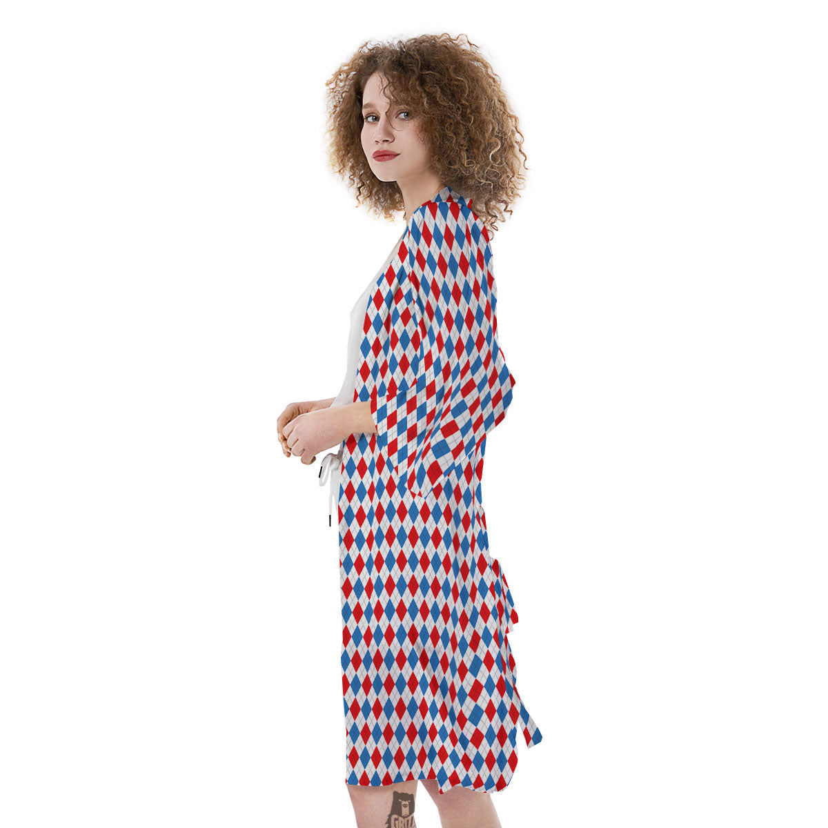 White Blue And Red Argyle Print Pattern Kimono-grizzshop