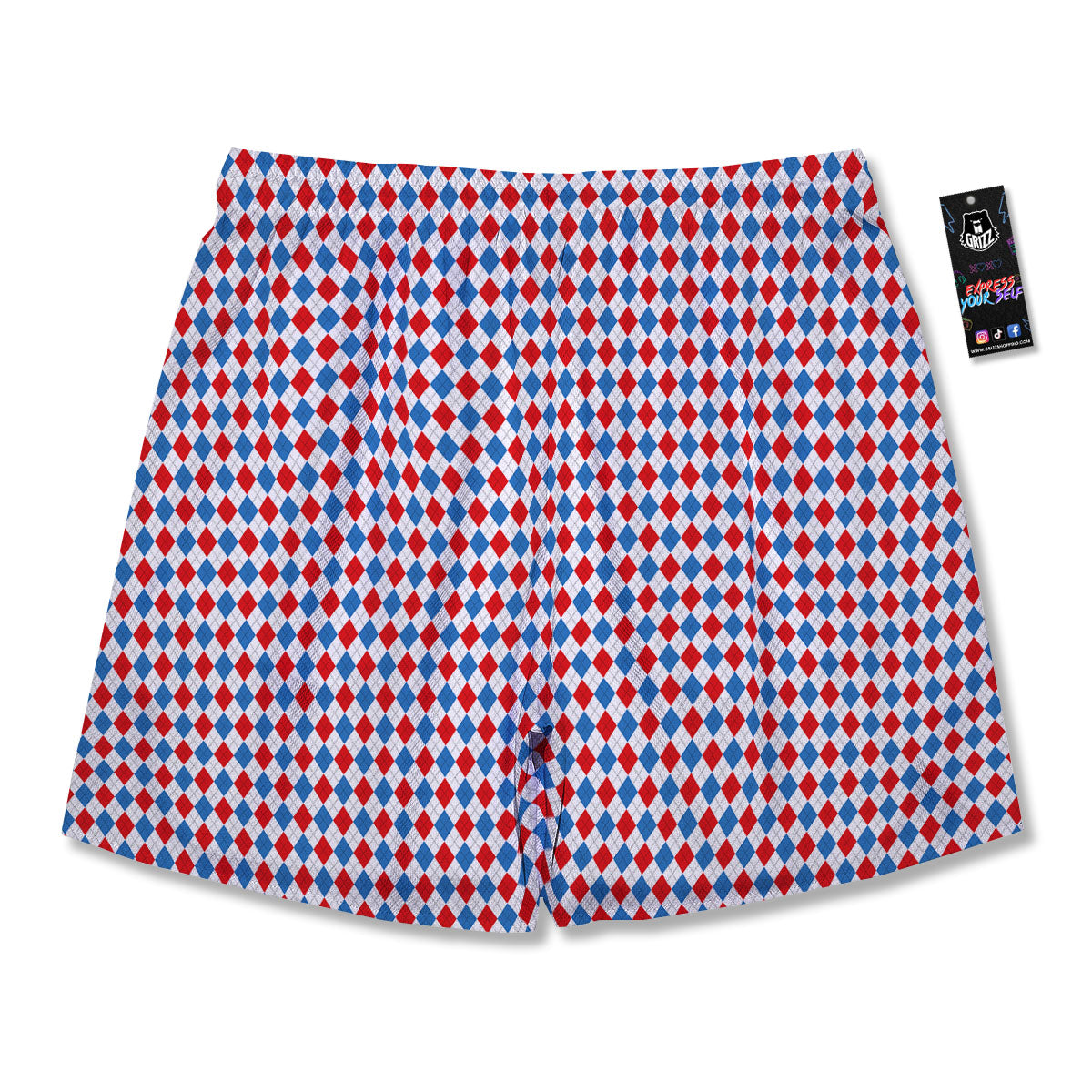White Blue And Red Argyle Print Pattern Men's Running Shorts-grizzshop