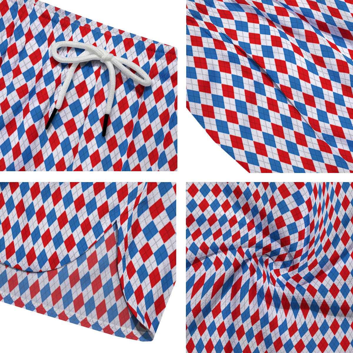 White Blue And Red Argyle Print Pattern Men's Running Shorts-grizzshop