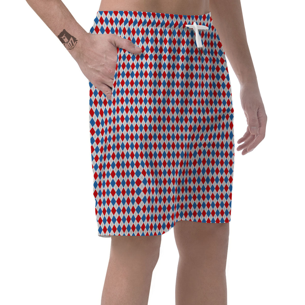 White Blue And Red Argyle Print Pattern Men's Shorts-grizzshop