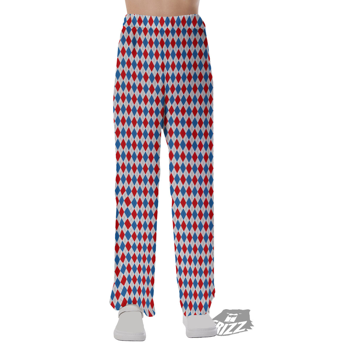 White Blue And Red Argyle Print Pattern Pajama Pants-grizzshop