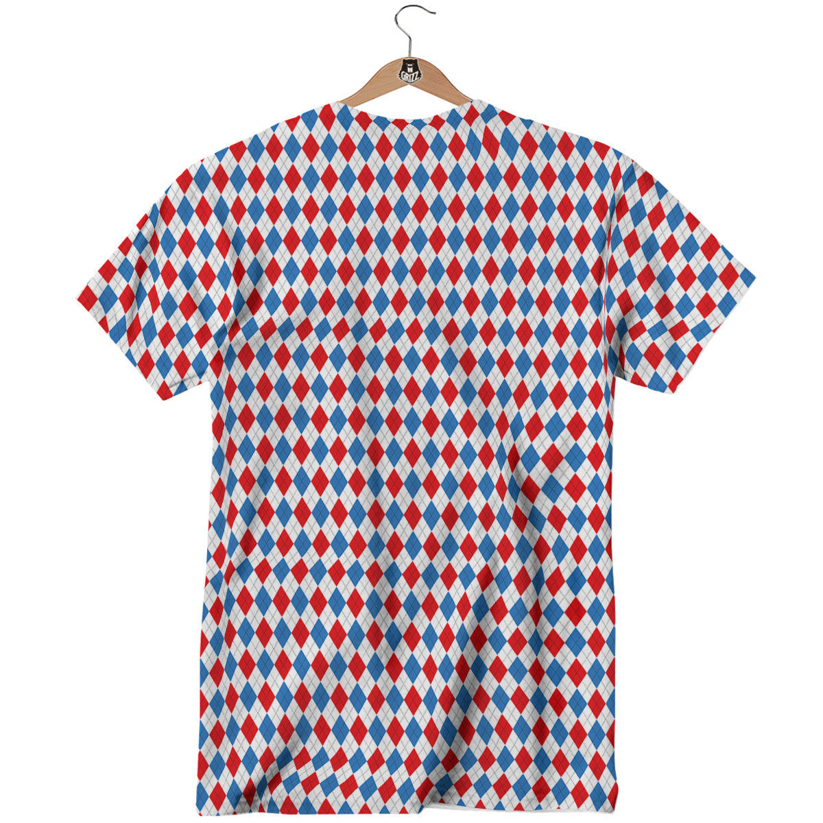 White Blue And Red Argyle Print Pattern T-Shirt-grizzshop