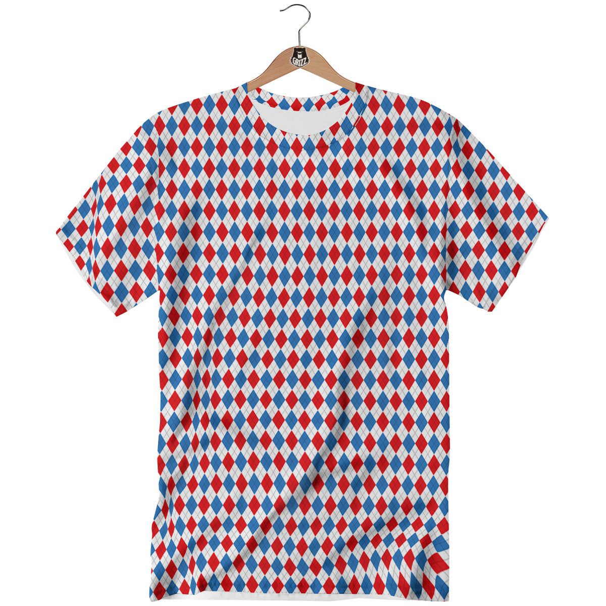 White Blue And Red Argyle Print Pattern T-Shirt-grizzshop