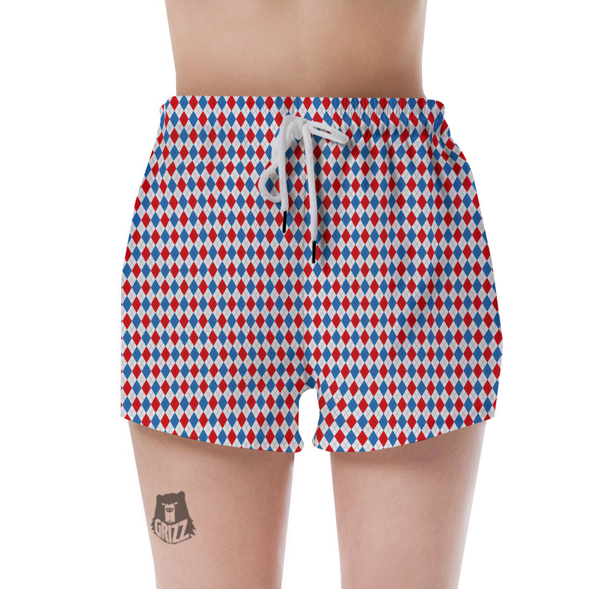 White Blue And Red Argyle Print Pattern Women's Shorts-grizzshop