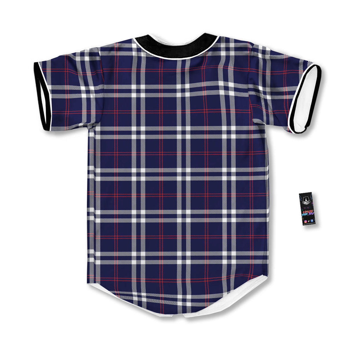 White Blue And Red Tartan Print Pattern Baseball Jersey-grizzshop