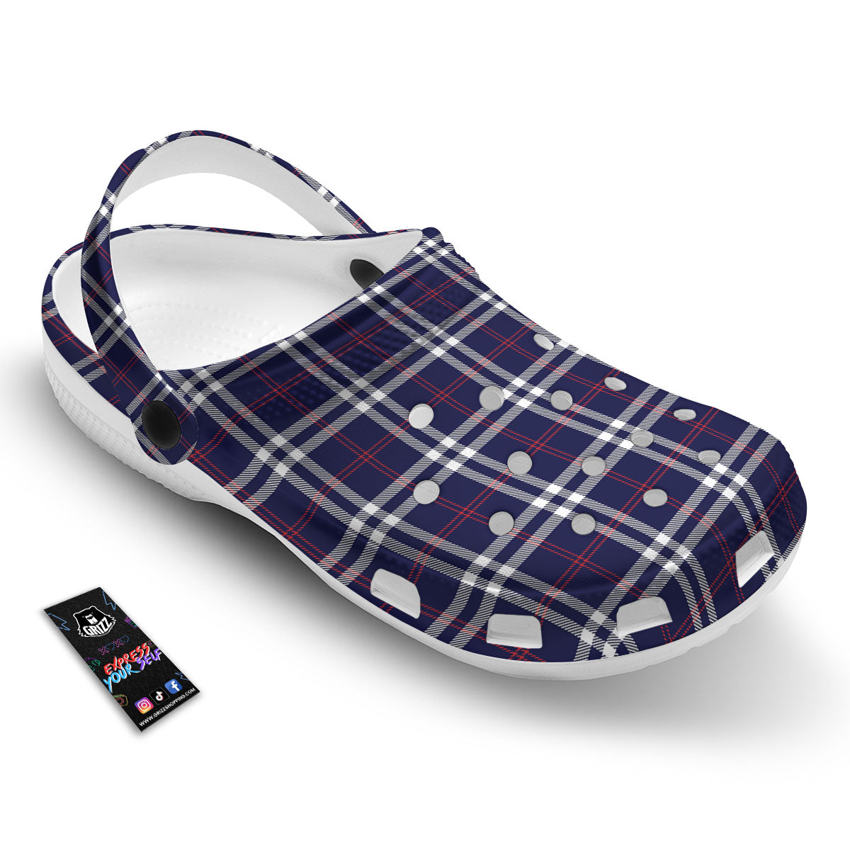 White Blue And Red Tartan Print Pattern Clog-grizzshop