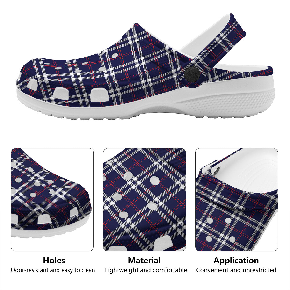 White Blue And Red Tartan Print Pattern Clog-grizzshop