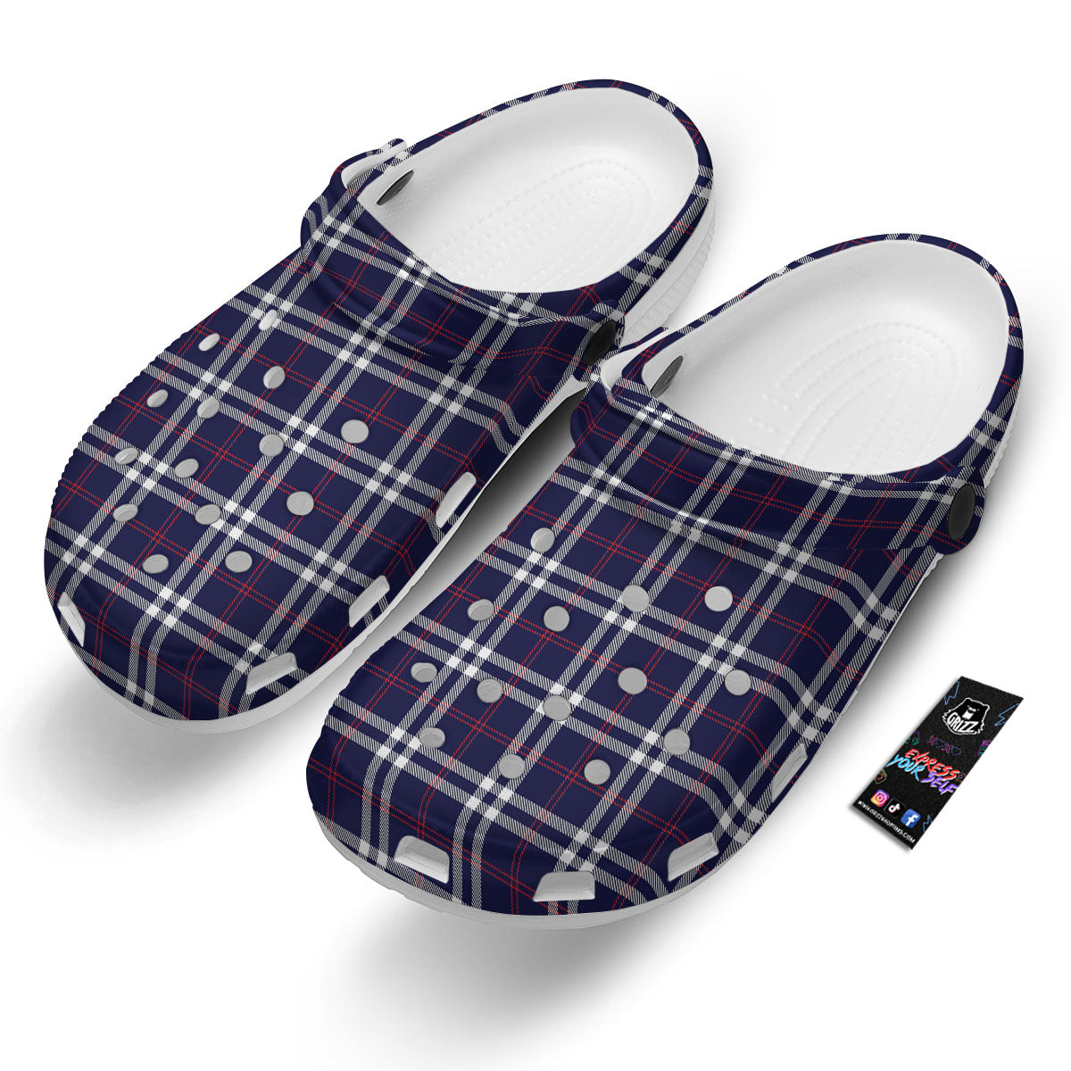 White Blue And Red Tartan Print Pattern Clog-grizzshop