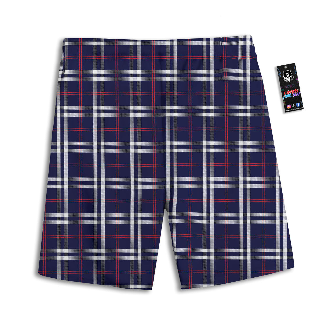 White Blue And Red Tartan Print Pattern Men's Athletic Shorts