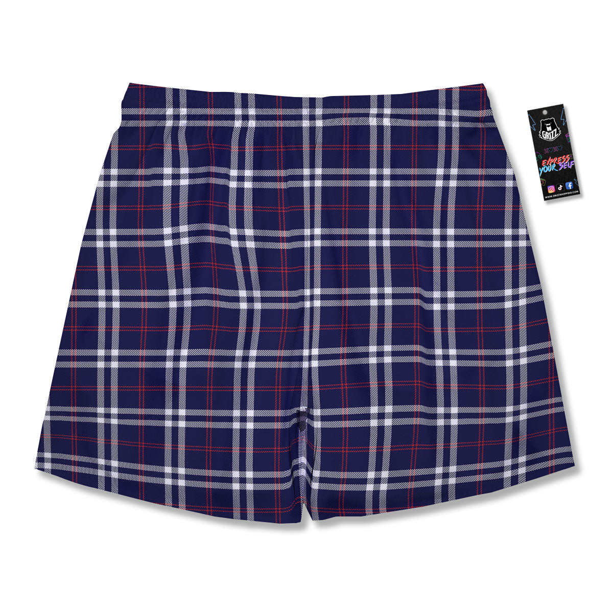 White Blue And Red Tartan Print Pattern Men's Running Shorts-grizzshop