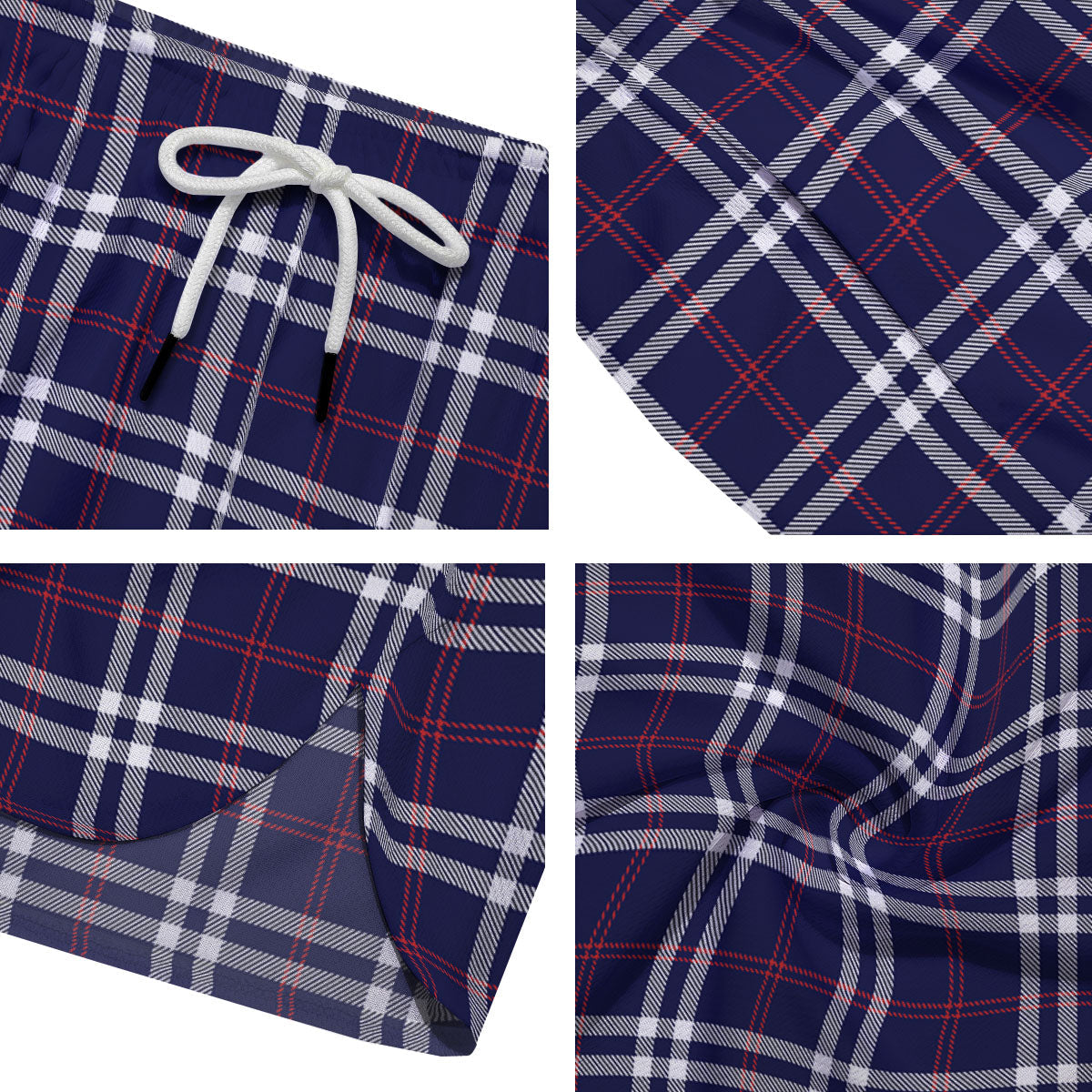 White Blue And Red Tartan Print Pattern Men's Running Shorts-grizzshop