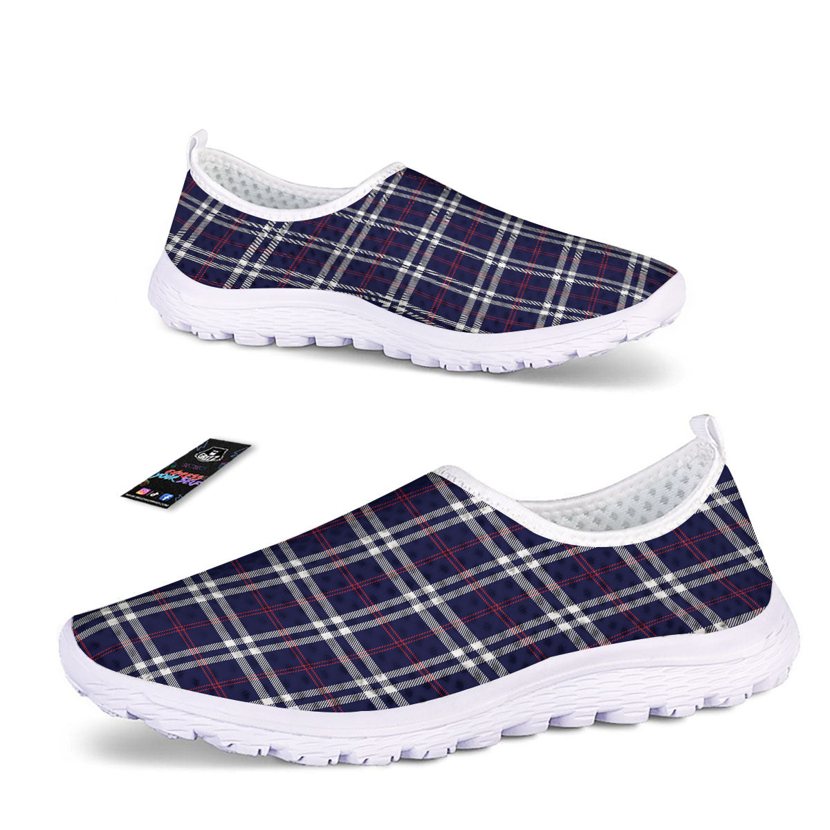 White Blue And Red Tartan Print Pattern Nurse Shoes-grizzshop