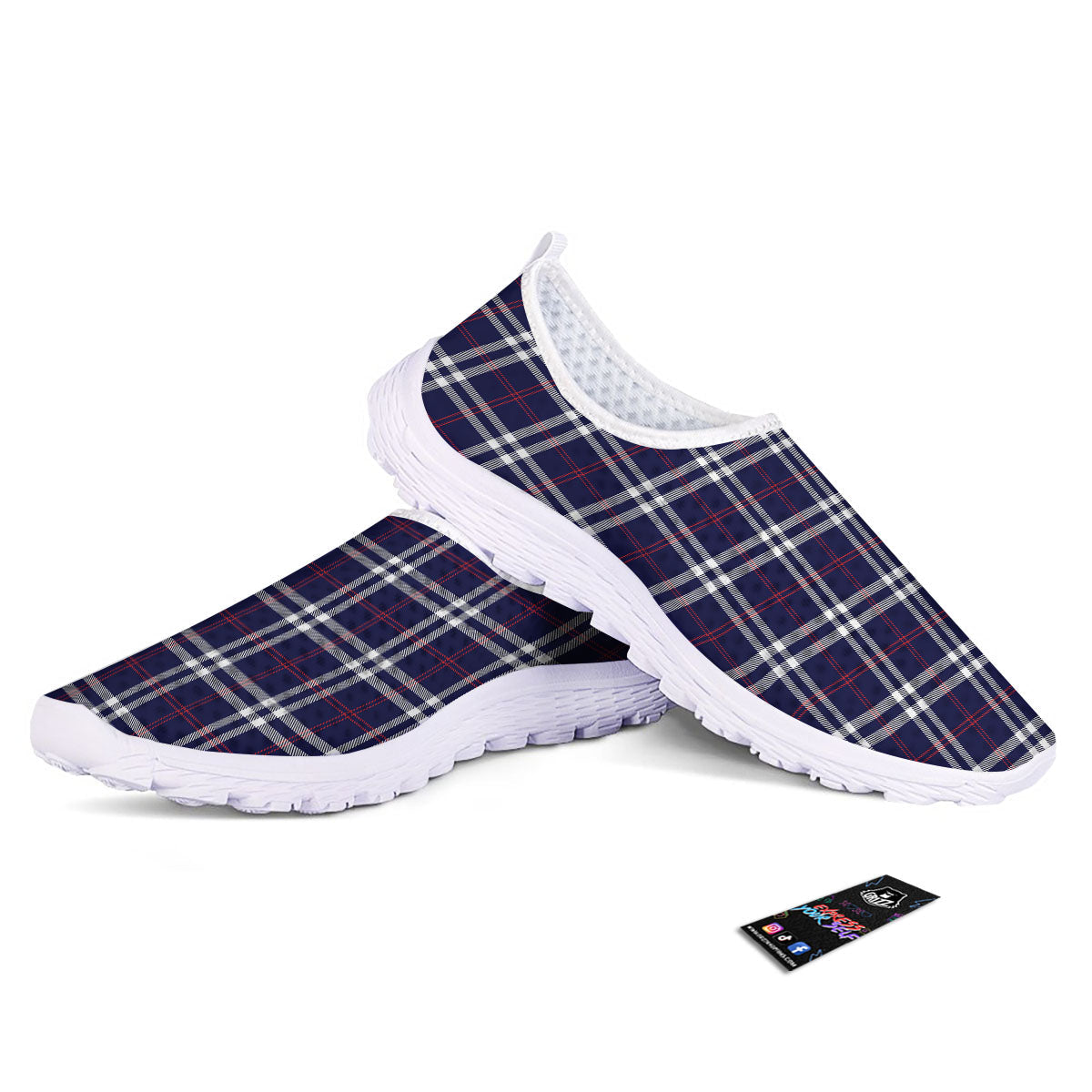 White Blue And Red Tartan Print Pattern Nurse Shoes-grizzshop