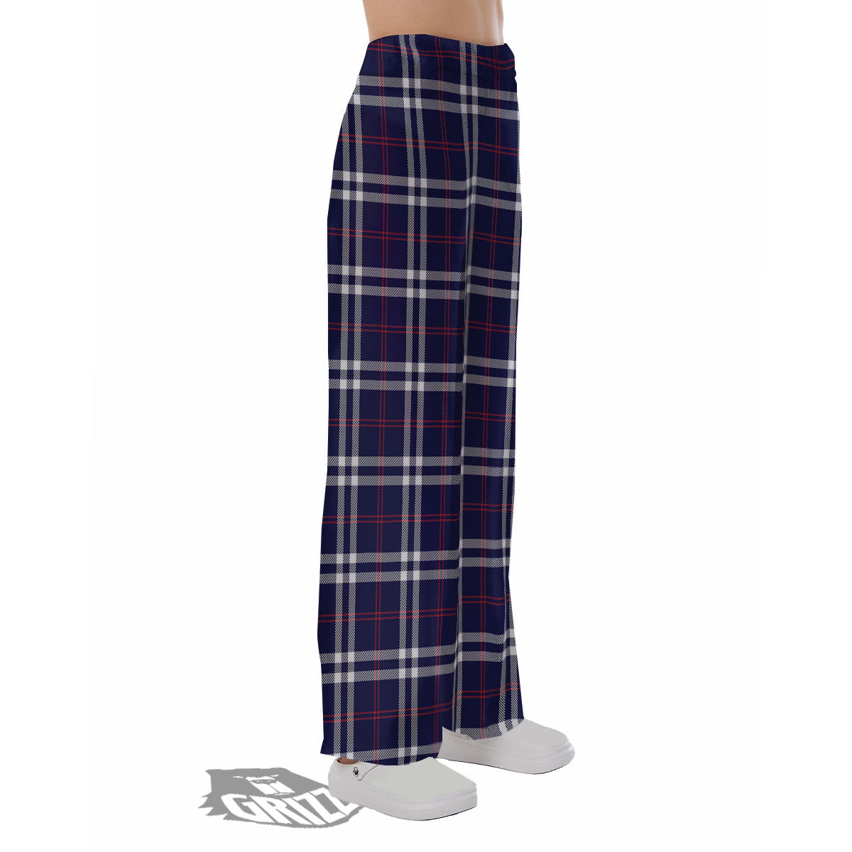 White Blue And Red Tartan Print Pattern Pajama Pants-grizzshop