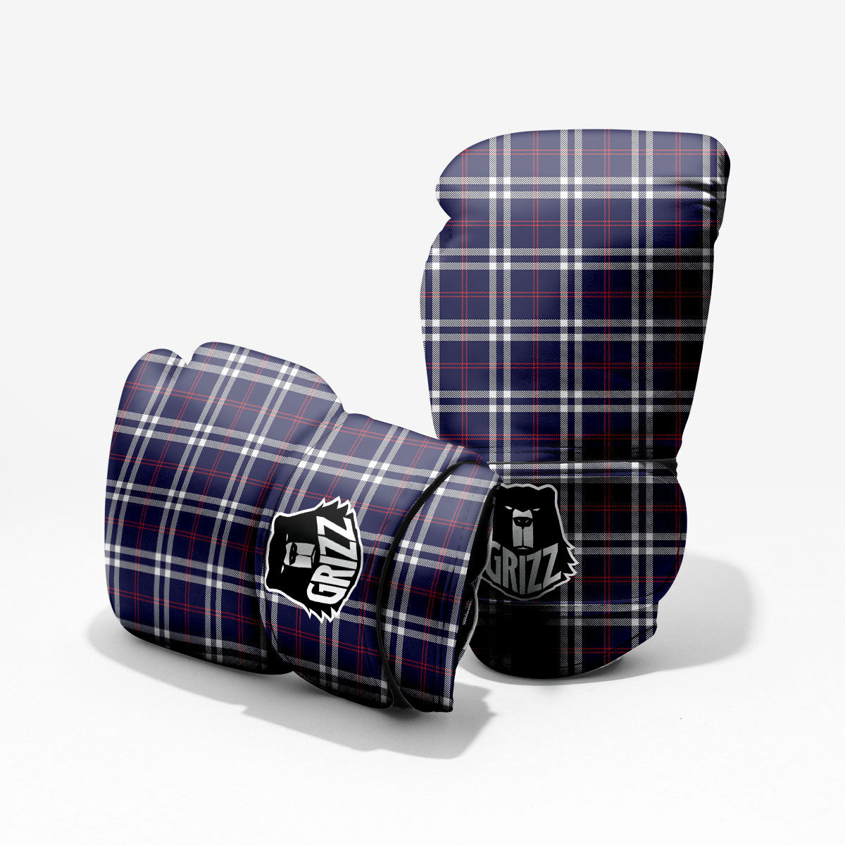 White Blue And Red Tartan Print Pattern Pro Boxing Glove