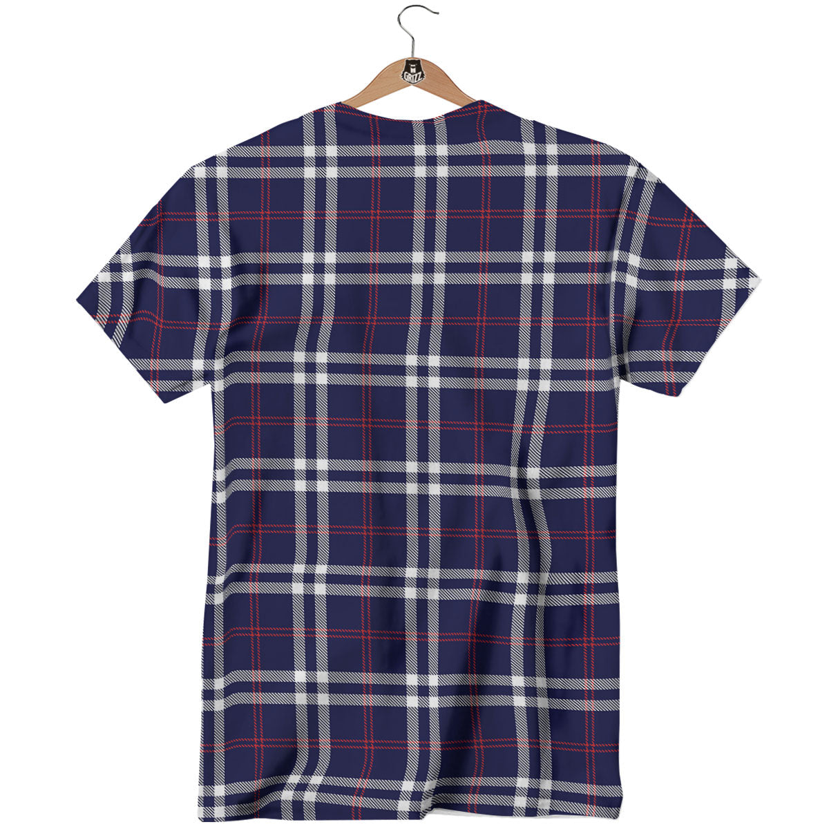 White Blue And Red Tartan Print Pattern T-Shirt-grizzshop