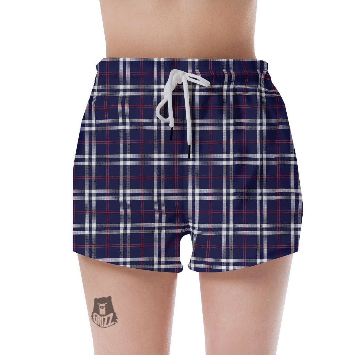White Blue And Red Tartan Print Pattern Women's Shorts-grizzshop