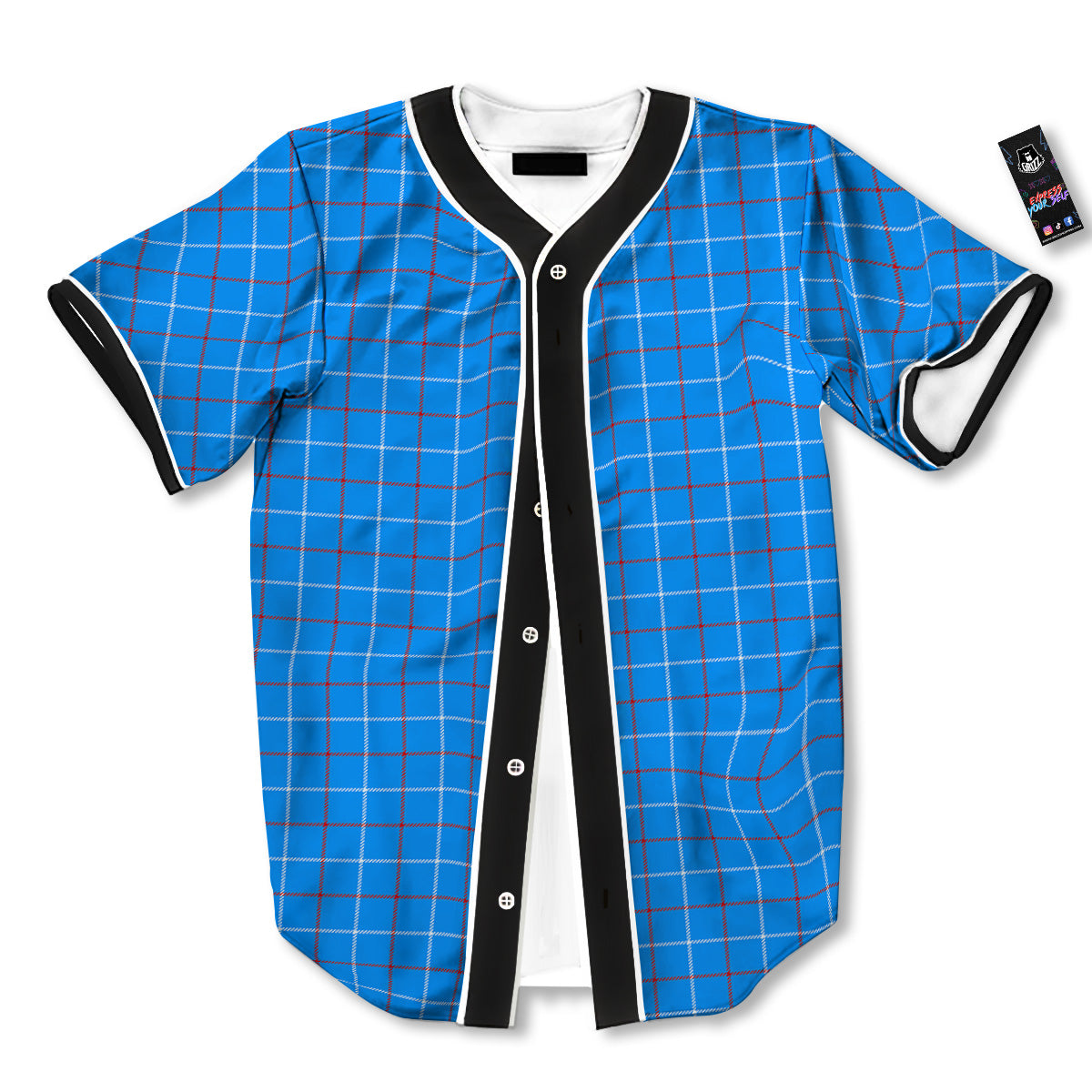 White Blue And Red Tattersall Print Baseball Jersey-grizzshop