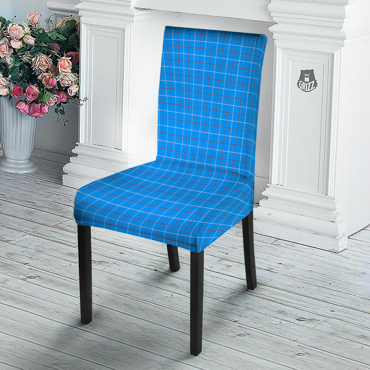 White Blue And Red Tattersall Print Dining Chair Slipcover-grizzshop