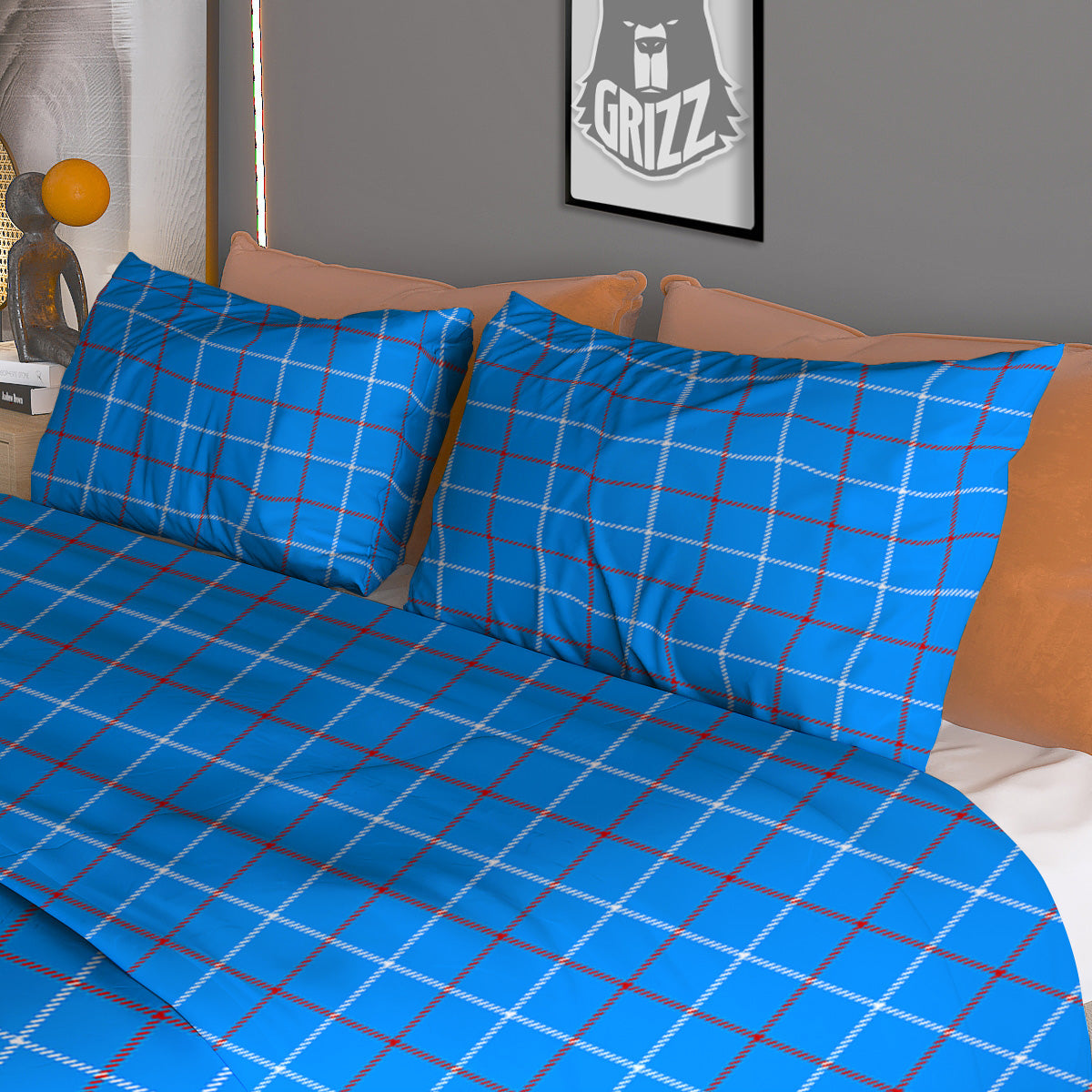 White Blue And Red Tattersall Print Duvet Cover Bedding Set