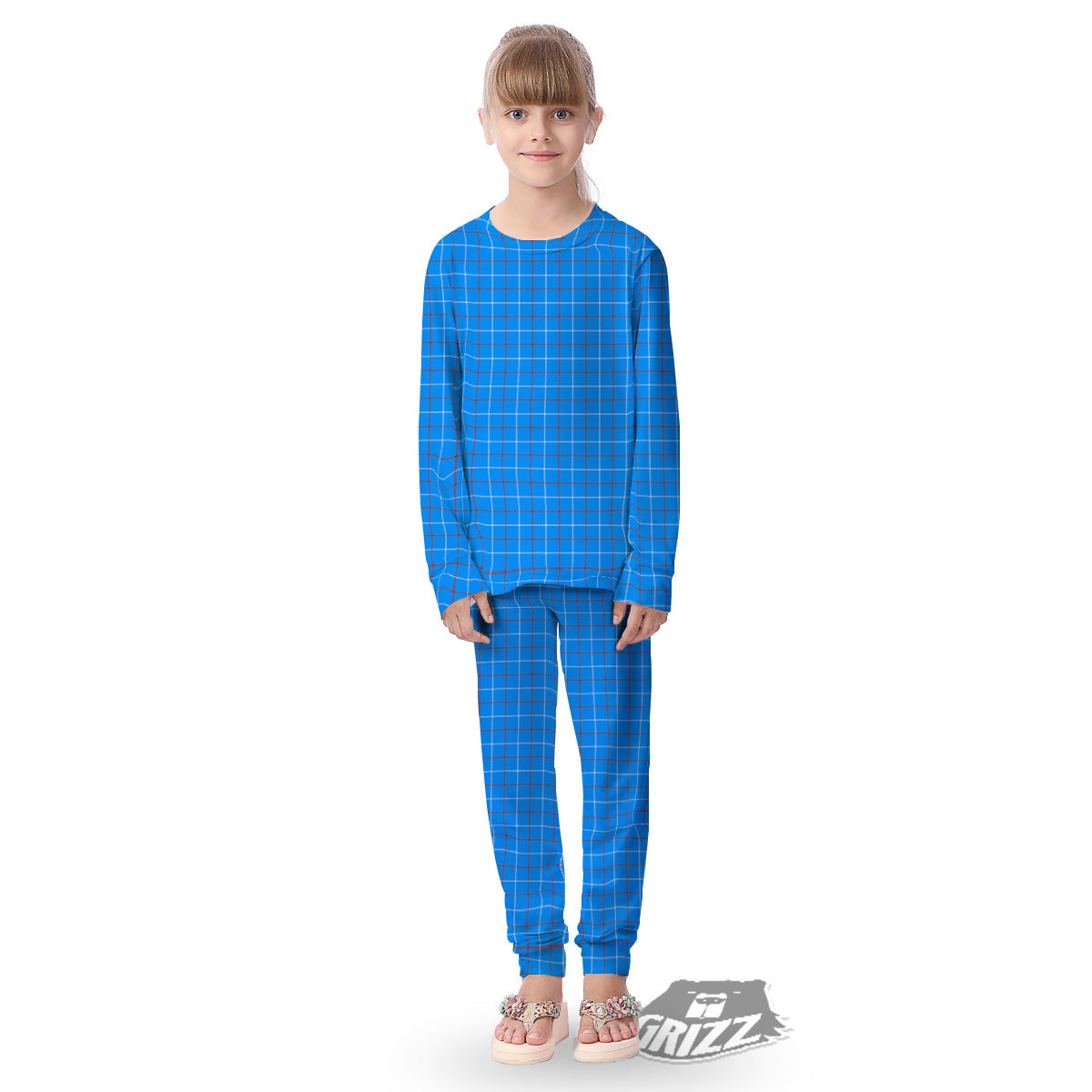 White Blue And Red Tattersall Print Kid's Pajamas-grizzshop