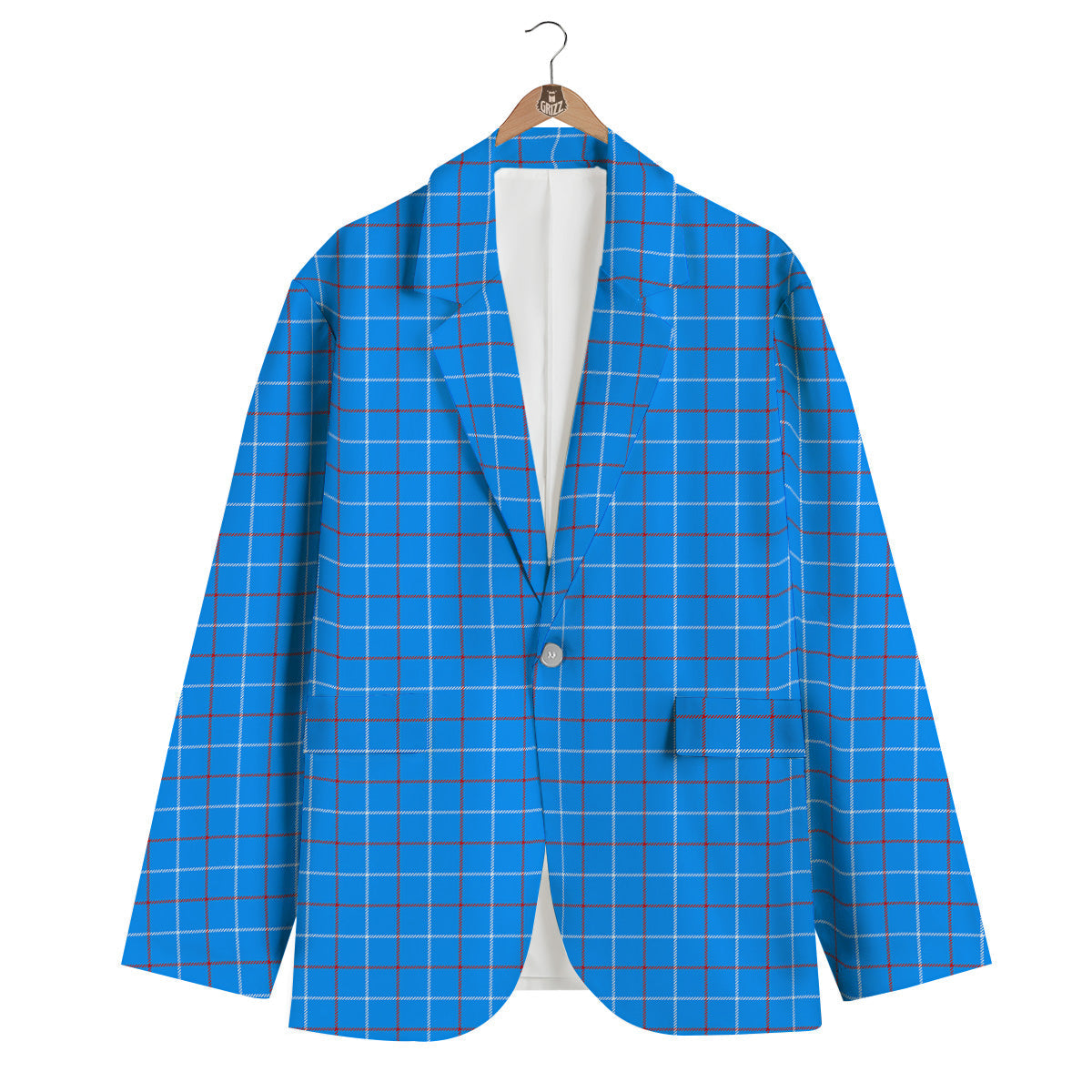 White Blue And Red Tattersall Print Men's Blazer-grizzshop