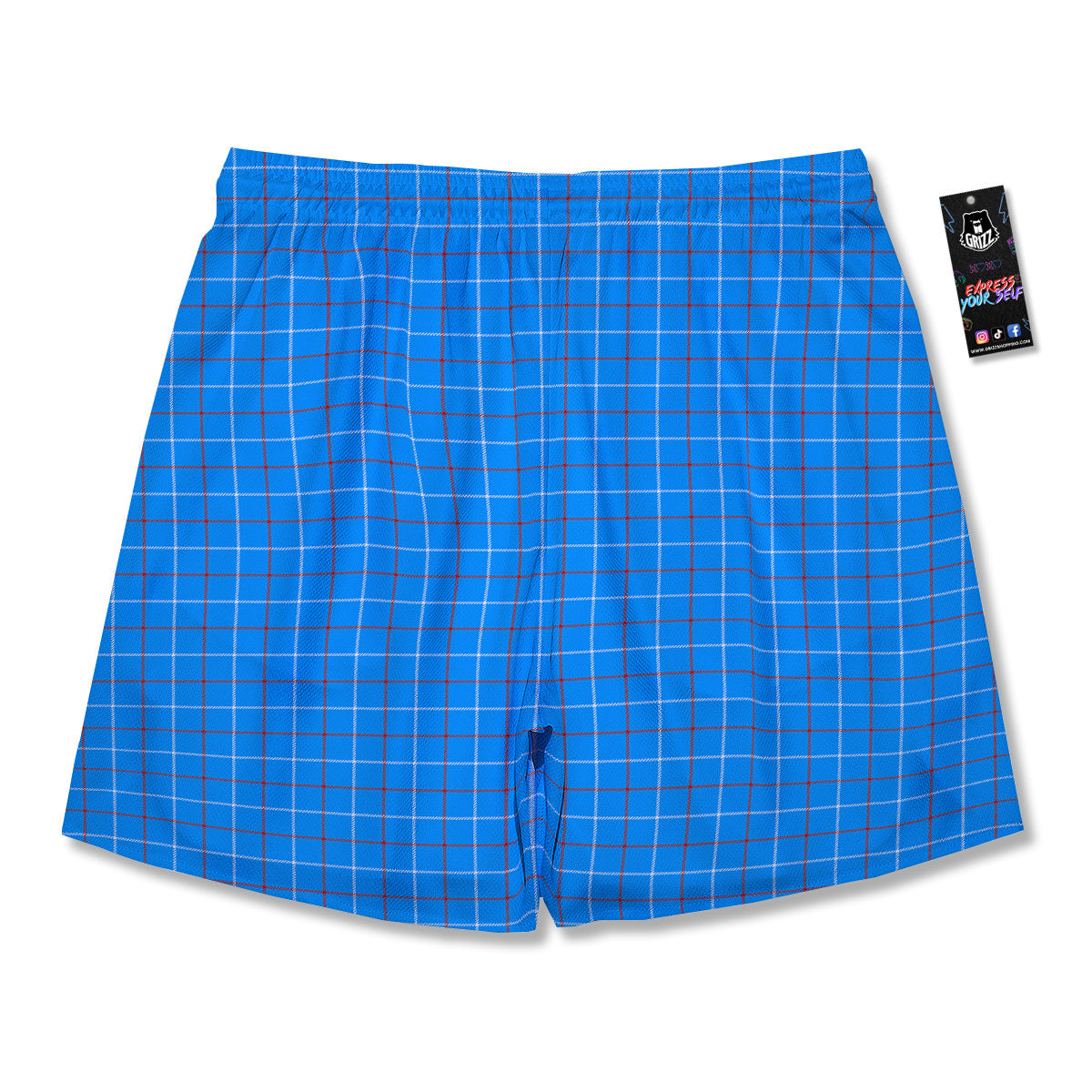 White Blue And Red Tattersall Print Men's Running Shorts-grizzshop